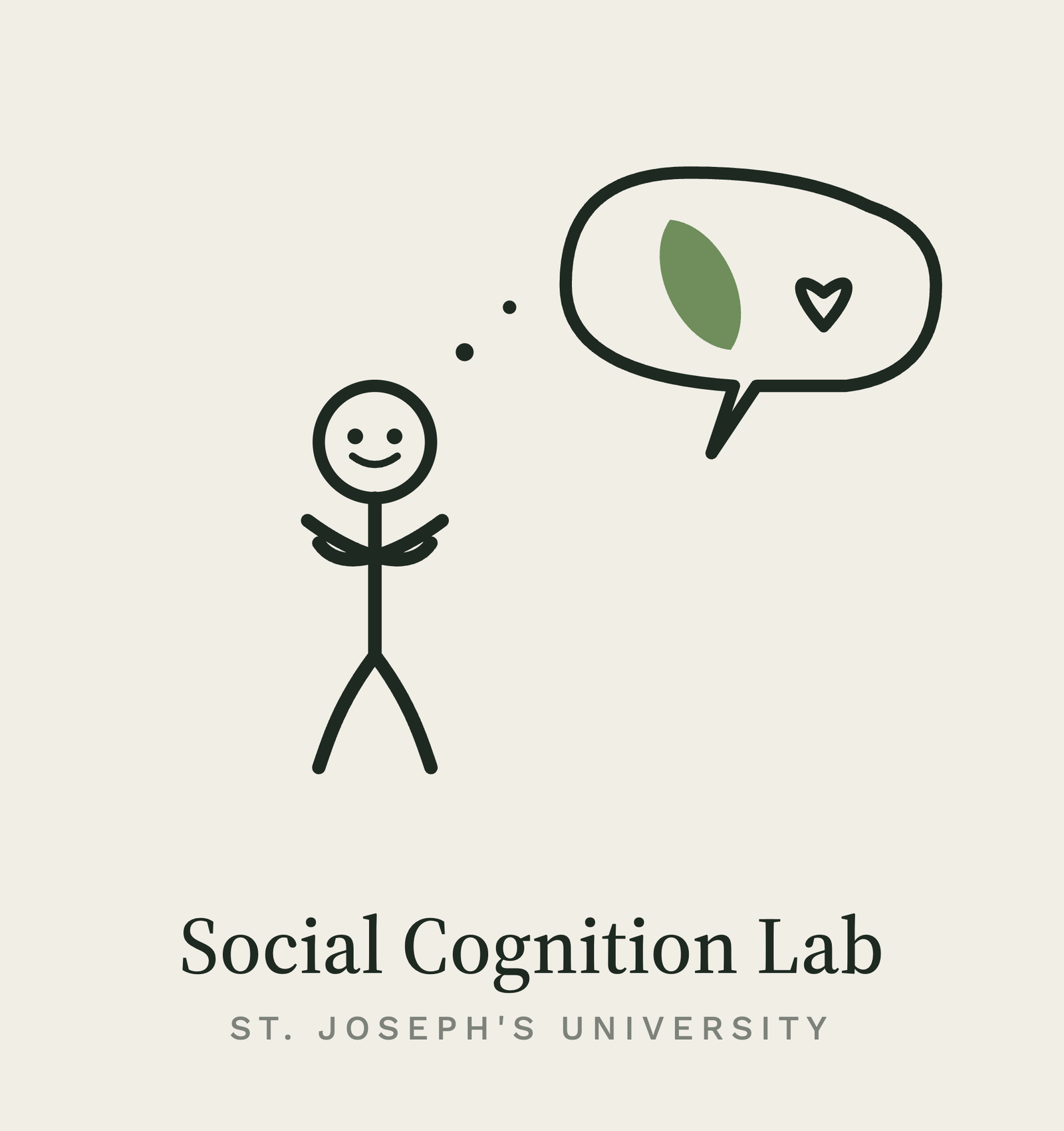 Social Cognition Lab logo — a smiling figure with a thought bubble containing a leaf and a heart, above the wordmark Social Cognition Lab, St. Joseph's University