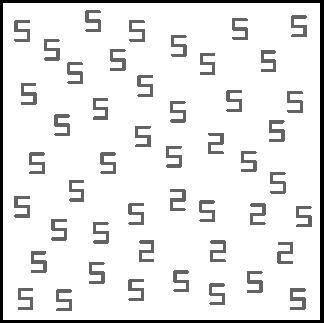 A grid of gray block characters, mostly the letter S with a few 2s mixed in, all the same color so the 2s are hard to spot.