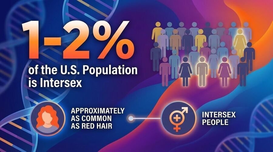 Infographic stating that 1 to 2 percent of the U.S. population is intersex, approximately as common as red hair.